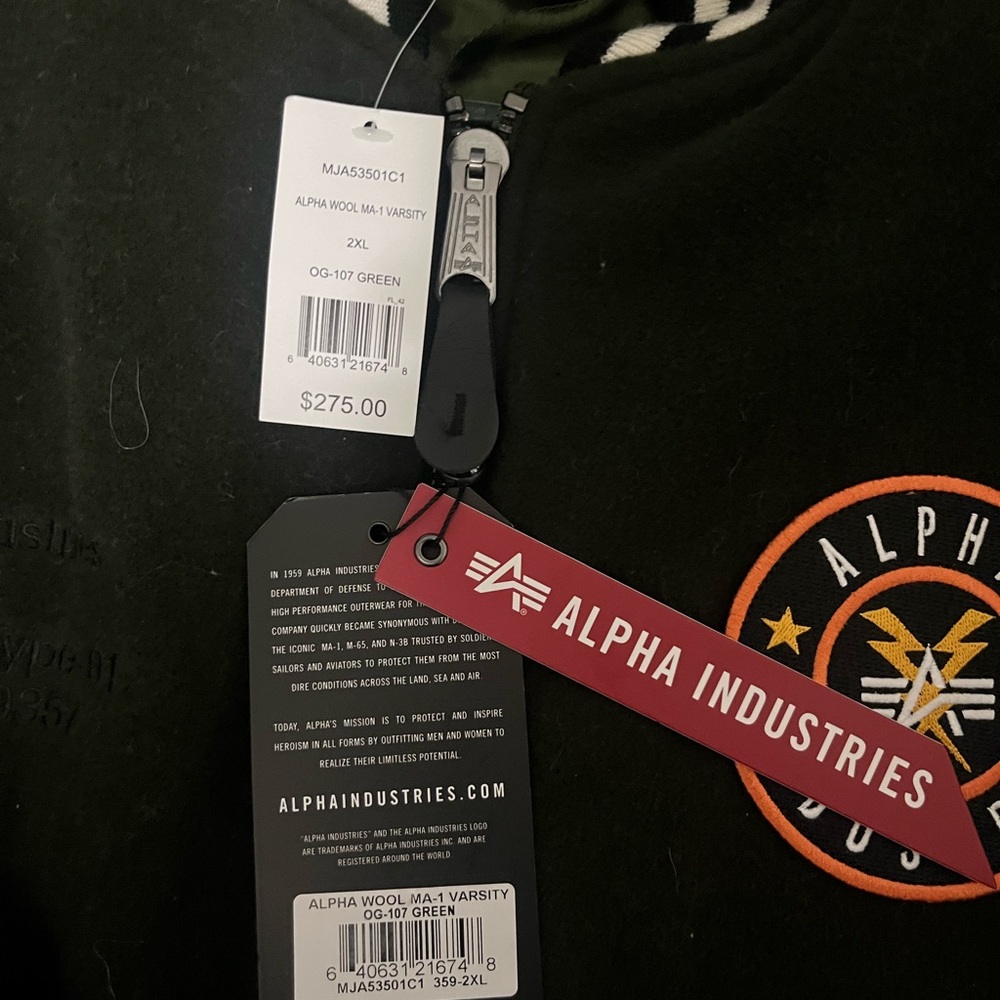 Alpha Industries Olive and Black Varsity Jacket - Picture 5 of 8